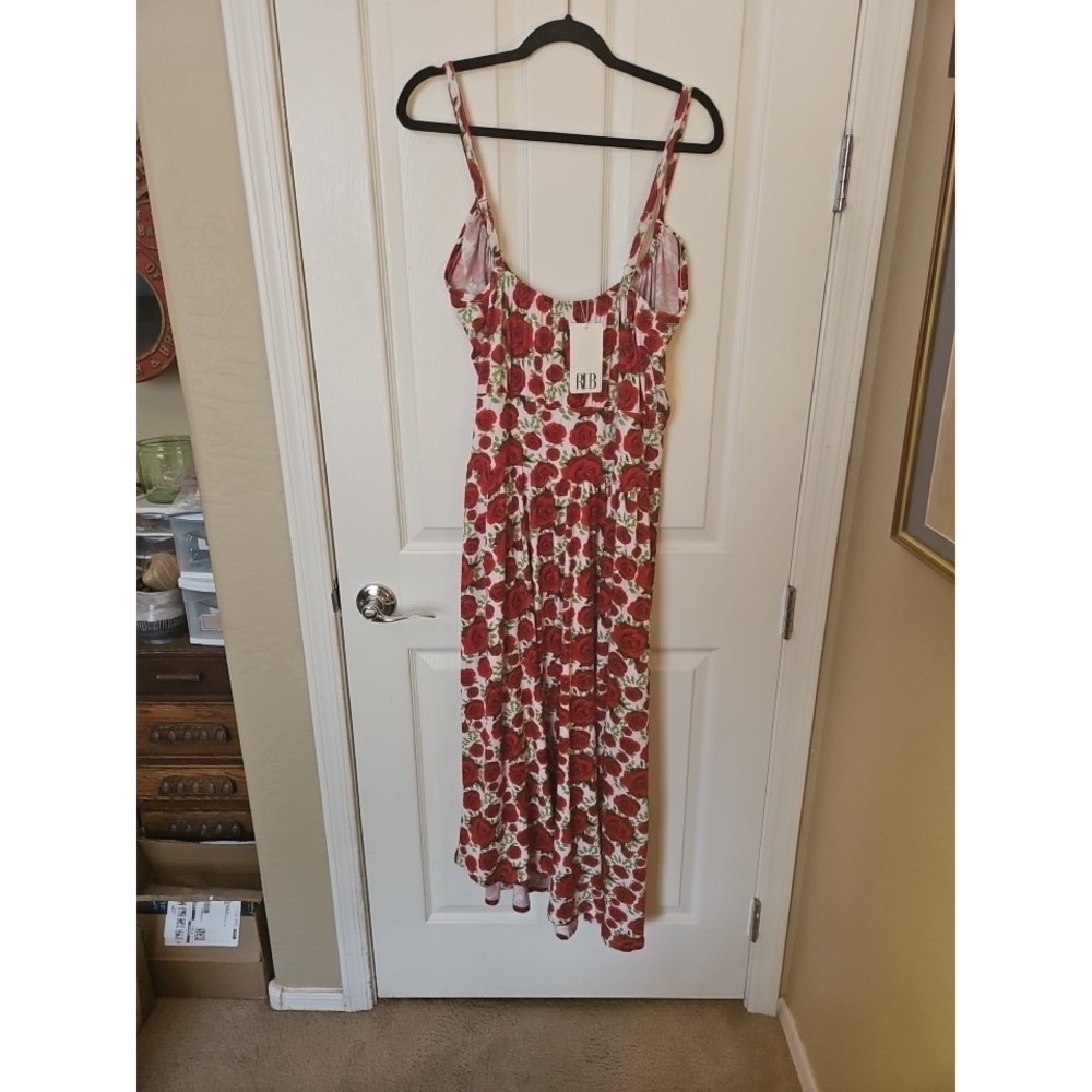 NWT Rebdolls New Age Skater Stretchy Maxi Dress Red Roses Jersey Knit, Plus 2X
